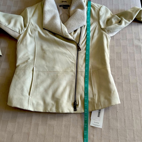 Vince 100% Goat Leather Ribbed Collar Asymmetrical Moto Biker Jacket - Picture 16 of 16